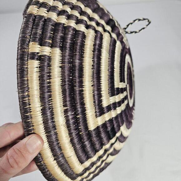 Vtg Coil Basket Gray Purple Swirl Native Tribal Aztec Woven Basket Bowl 12 in - Picture 5 of 8